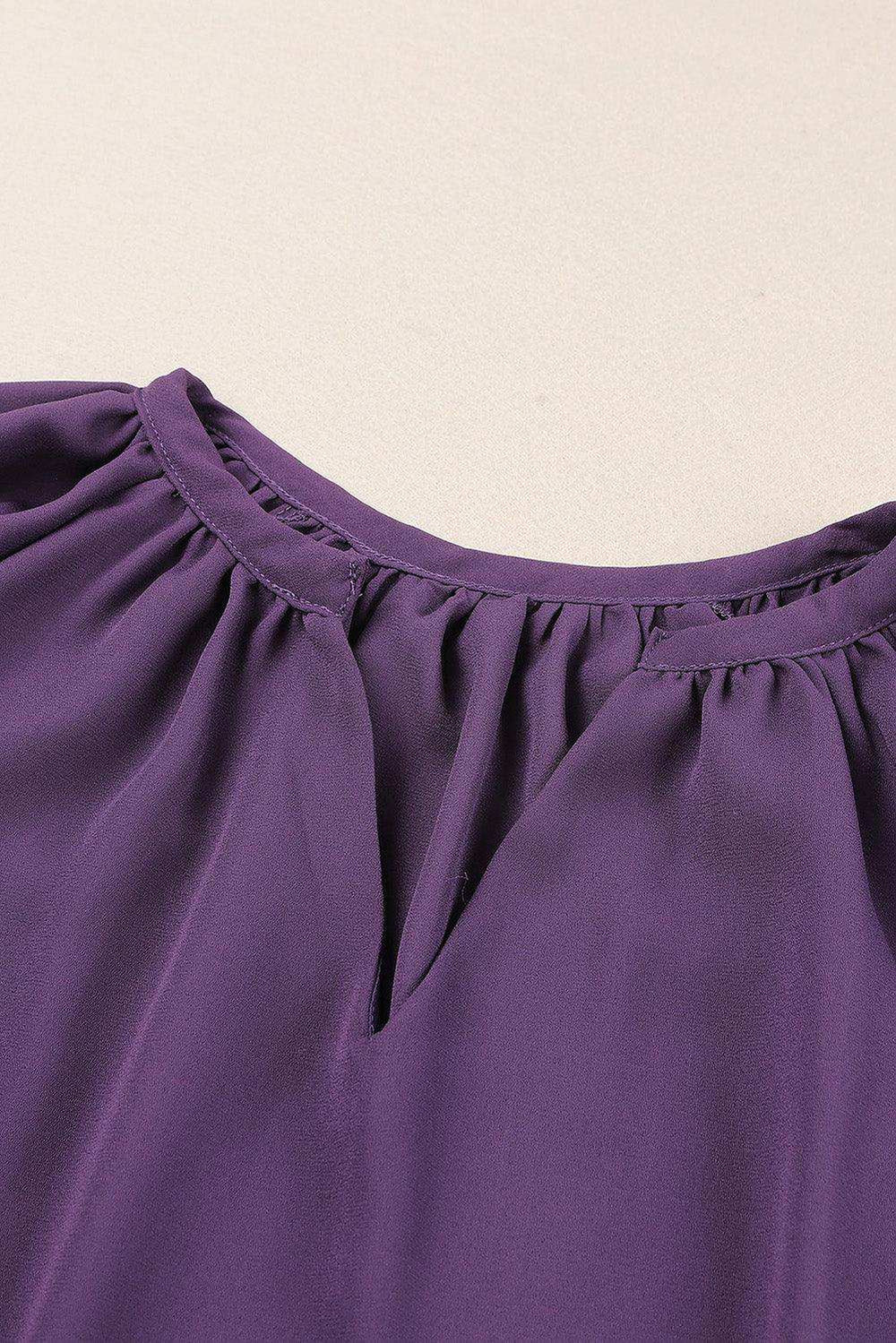 Gathered Detail Notched Neck Flutter Sleeve Top - Trendsi - Flyclothing LLC