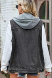 Sleeveless Denim Top with A Detachable Hood - Trendsi - Flyclothing LLC