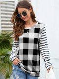 Plaid Striped Round Neck Long Sleeve T-Shirt - Trendsi - Flyclothing LLC