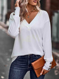 V-Neck Long Sleeve Top - Trendsi - Flyclothing LLC