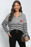 Striped Zip-Up Long Sleeve Ribbed Sweater - Trendsi - Flyclothing LLC