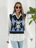 Skull Geometric V-Neck Sweater Vest - Trendsi - Flyclothing LLC