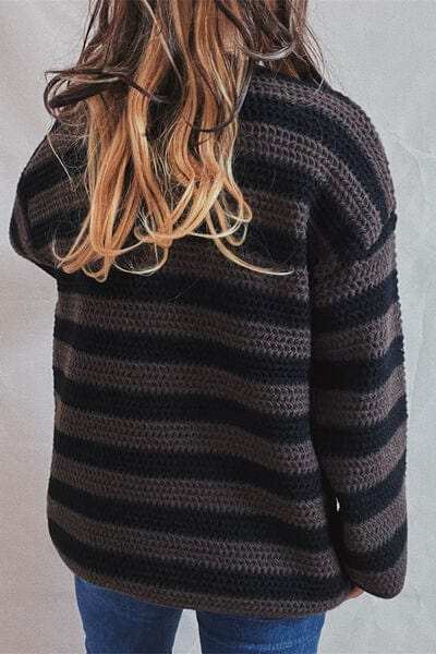 Striped Round Neck Dropped Shoulder Sweater - Trendsi - Flyclothing LLC