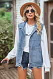 Sleeveless Denim Top with A Detachable Hood - Trendsi - Flyclothing LLC