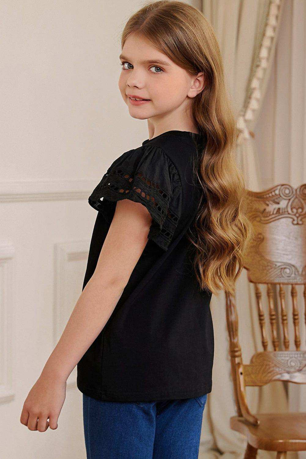 Round Neck Flutter Sleeve T-Shirt - Trendsi - Flyclothing LLC