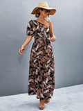 Printed Tie Waist One Shoulder Maxi Dress - Trendsi - Flyclothing LLC