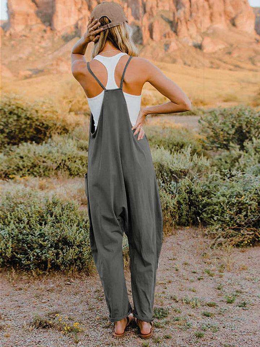 Double Take Full Size Sleeveless V-Neck Pocketed Jumpsuit - Trendsi - Flyclothing LLC