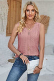 Eyelet Decorative Button V-Neck Tank - Trendsi - Flyclothing LLC