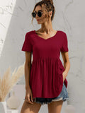 V-Neck Short Sleeve Babydoll Top - Trendsi - Flyclothing LLC