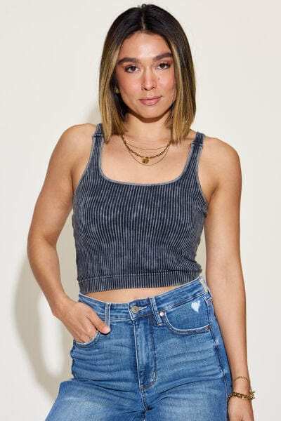 Zenana Ribbed Washed Square Neck Tank - Trendsi - Flyclothing LLC