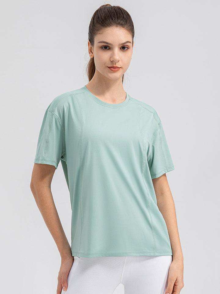 Round Neck Short Sleeve Active Top - Trendsi - Flyclothing LLC