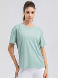 Round Neck Short Sleeve Active Top - Trendsi - Flyclothing LLC