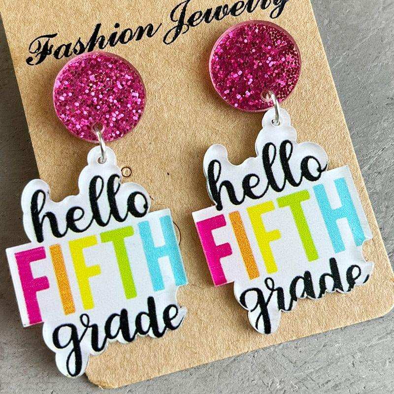 HELLO SECOND GRADE Acrylic Dangle Earrings - Trendsi - Flyclothing LLC