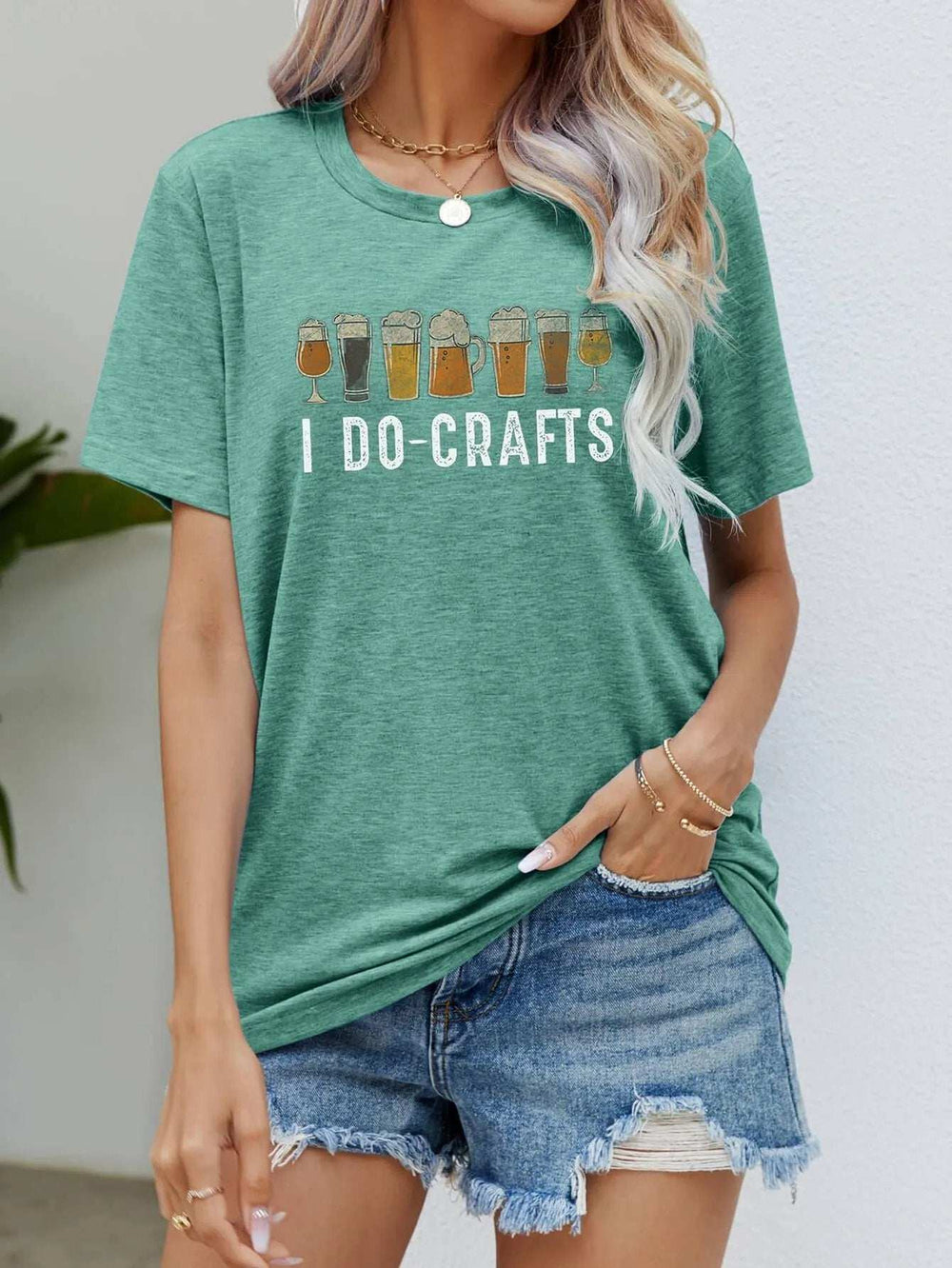 I DO CRAFTS Round Neck T-Shirt - Trendsi - Flyclothing LLC