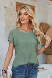 Eyelet Round Neck Rolled Short Sleeve T-Shirt - Trendsi - Flyclothing LLC