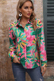 Floral Print Collared Neck Long Sleeve Shirt - Trendsi - Flyclothing LLC