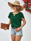 Cutout Round Neck Petal Sleeve Blouse - Trendsi - Flyclothing LLC