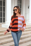 Round Neck Long Sleeve Color Block Dropped Shoulder Pullover Sweater - Trendsi - Flyclothing LLC