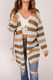 Full Size Striped Long Sleeve Openwork Cardigan - Trendsi - Flyclothing LLC