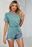 Ruched Hem Detail Crewneck Tee - Trendsi - Flyclothing LLC