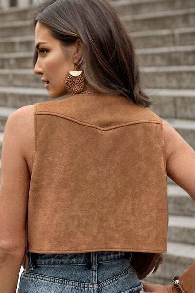 Fringe Snap Down Vest Coat - Trendsi - Flyclothing LLC