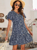 Animal Print Button Front Flutter Sleeve Dress - Trendsi - Flyclothing LLC