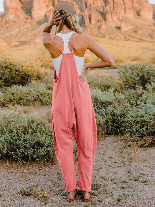 Double Take Full Size Sleeveless V-Neck Pocketed Jumpsuit - Trendsi - Flyclothing LLC