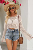 Openwork Round Neck Dropped Shoulder Knit Top - Trendsi - Flyclothing LLC