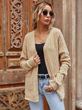 Ribbed Open Front Long Sleeve Cardigan with Pockets - Trendsi - Flyclothing LLC