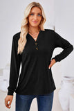 V-Neck Buttoned Long Sleeve Blouse - Trendsi - Flyclothing LLC