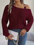 Asymmetrical Neck Long Sleeve Sweater - Trendsi - Flyclothing LLC