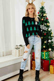 Christmas Tree Round Neck Ribbed Trim Sweater - Trendsi - Flyclothing LLC