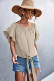 Flutter Sleeve Tie-Front Blouse - Trendsi - Flyclothing LLC
