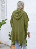 Fringe Trim Buttoned Hooded Poncho - Trendsi - Flyclothing LLC