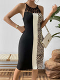 Leopard Color Block Cutout Sleeveless Knee-Length Dress - Trendsi - Flyclothing LLC