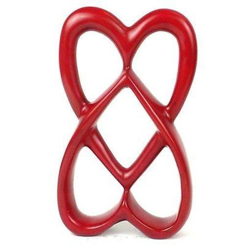 Handcrafted 8-inch Soapstone Connected Hearts Sculpture in Red - Smolart - Flyclothing LLC