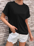 Round Neck Cuffed Sleeve T-Shirt - Trendsi - Flyclothing LLC
