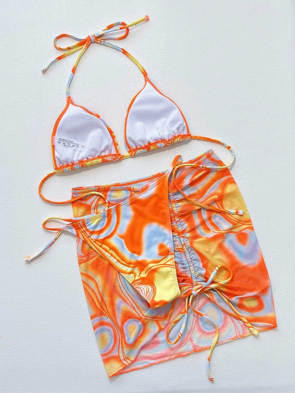 Multicolored Drawstring Ruched Three-Piece Swim Set - Trendsi - Flyclothing LLC