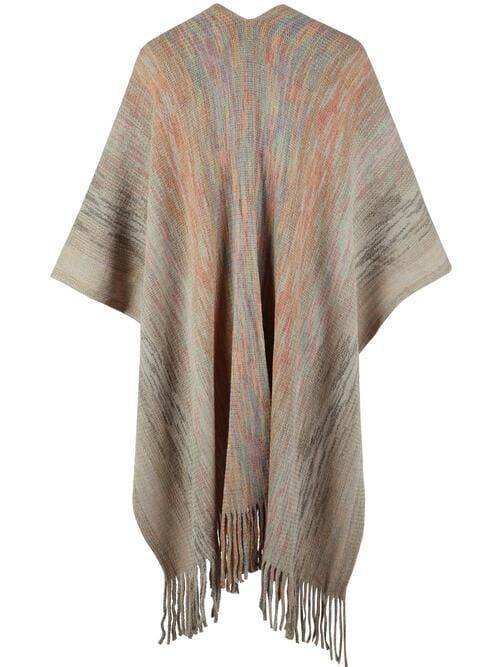 Heathered Fringe Hem Poncho - Trendsi - Flyclothing LLC