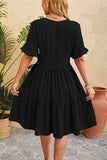 Swiss Dot Ruffled V-Neck Tiered Dress - Trendsi - Flyclothing LLC