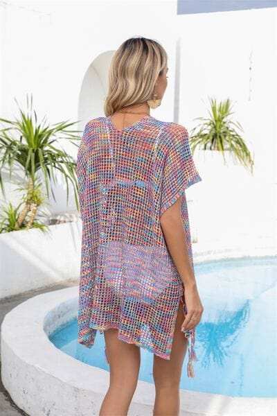 Openwork Slit V-Neck Cover Up - Trendsi - Flyclothing LLC