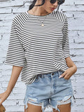 Striped Round Neck Raglan Sleeve T-Shirt - Trendsi - Flyclothing LLC