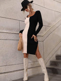 Contrast Slit Sweater Dress - Trendsi - Flyclothing LLC