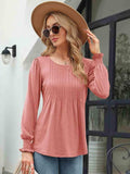 Smocked Round Neck Lantern Sleeve Blouse - Trendsi - Flyclothing LLC