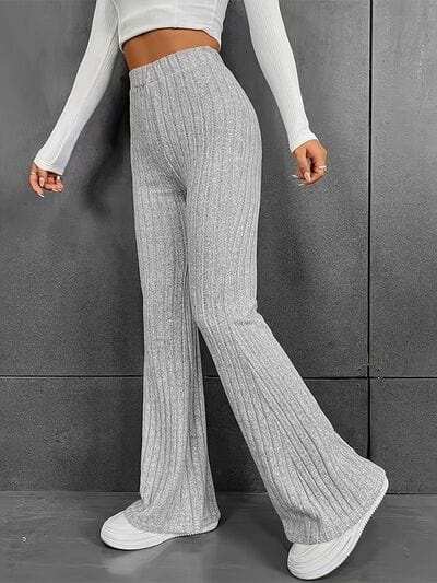 Ribbed High Waist Bootcut Pants - Trendsi - Flyclothing LLC