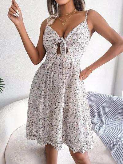 Frill Ditsy Floral Spaghetti Strap Mini Dress - Trendsi - Flyclothing LLC