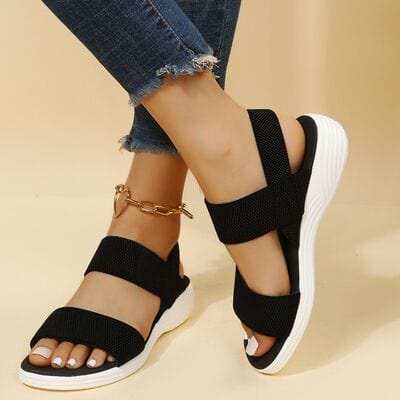 Rubber Open Toe Low Heel Sandals - Trendsi - Flyclothing LLC