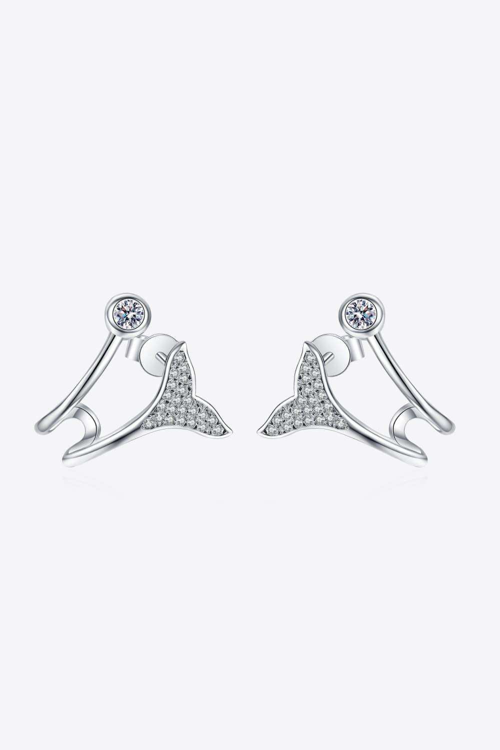 Moissanite Fishtail Rhodium-Plated Earrings - Trendsi - Flyclothing LLC