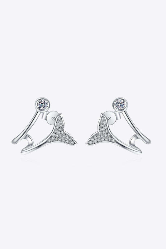 Moissanite Fishtail Rhodium-Plated Earrings - Trendsi - Flyclothing LLC