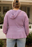 Plus Size Waffle Knit Drawstring Half Button Hooded Knit Top - Trendsi - Flyclothing LLC